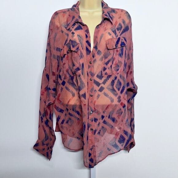 Gypsy 05 Silk Tie Dye Sheer Blouse Womens Medium Shirt Boho Drop Shoulder Top - Picture 2 of 9